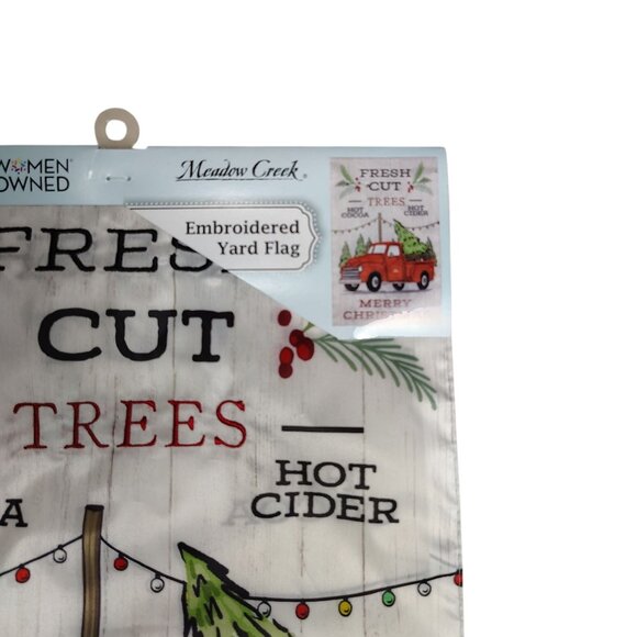 Fresh Cut Trees Red Truck Merry Christmas 18 inch Embroidered Yard Flag - Picture 2 of 6